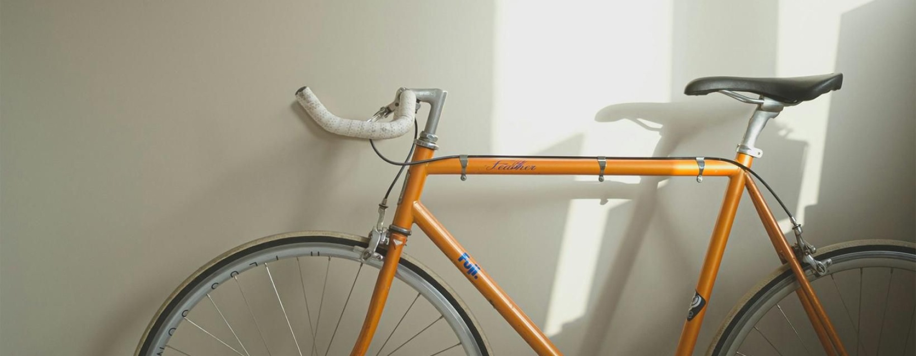 a bicycle parked in a room